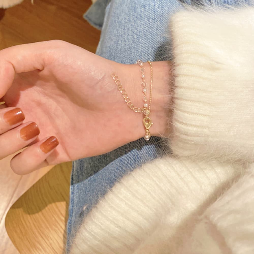 結婚式 アクセサリー 花モチーフ二連鎖ブレスレット 女性用上品