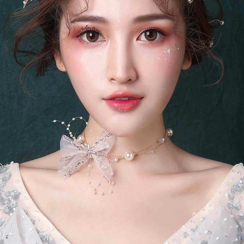 結婚式 アクセサリー 蝶結び真珠の輝きネックレス