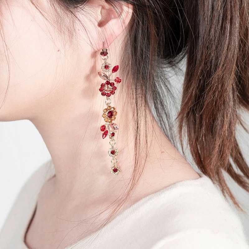 結婚式 アクセサリー 花咲きクリスタル ロング ピアス