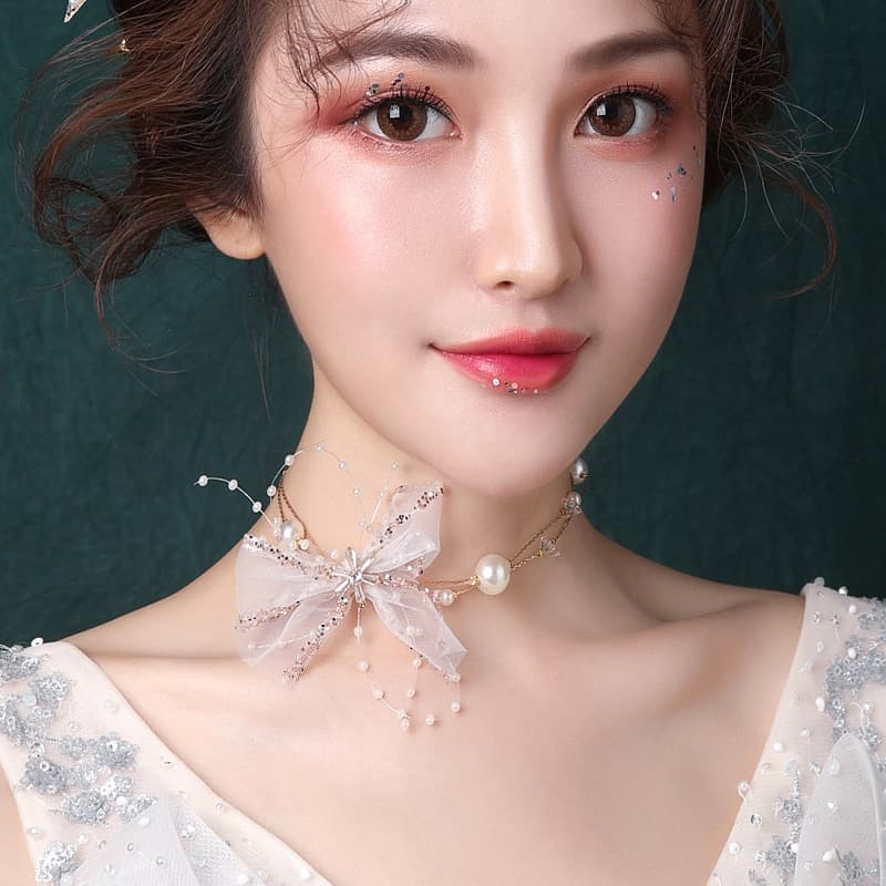 結婚式 アクセサリー 蝶結び真珠の輝きネックレス