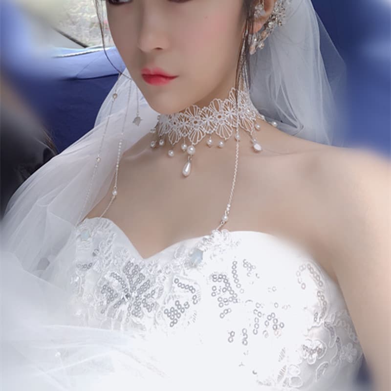 結婚式 アクセサリー 蝶結び真珠の輝きネックレス