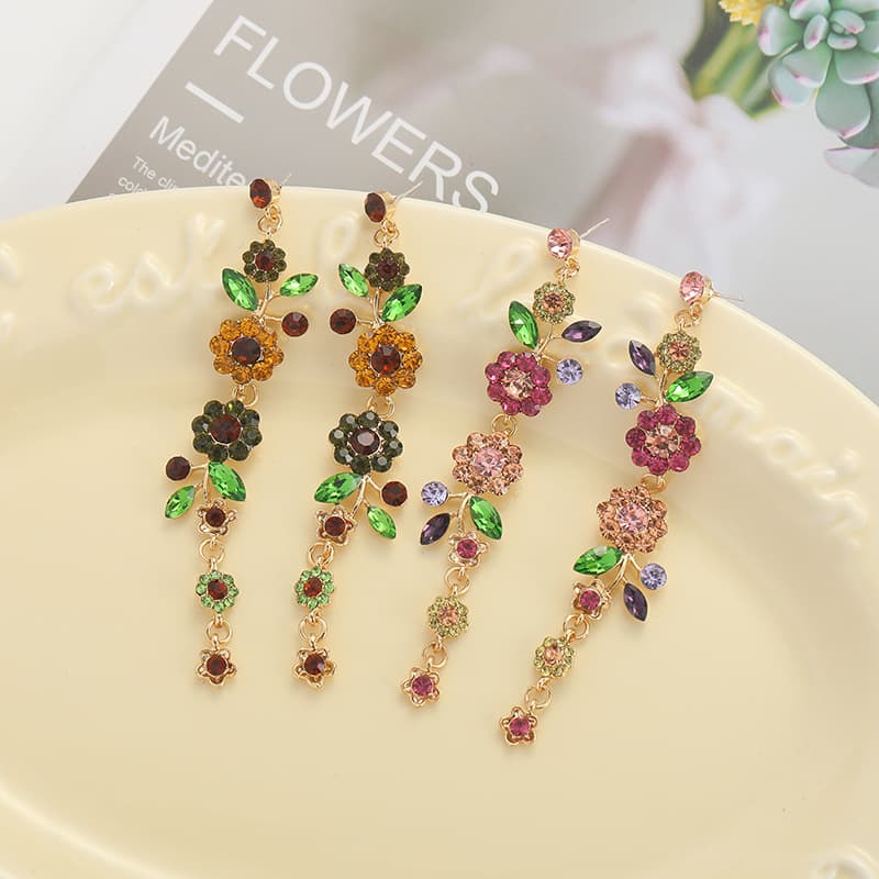 結婚式 アクセサリー 花咲きクリスタル ロング ピアス