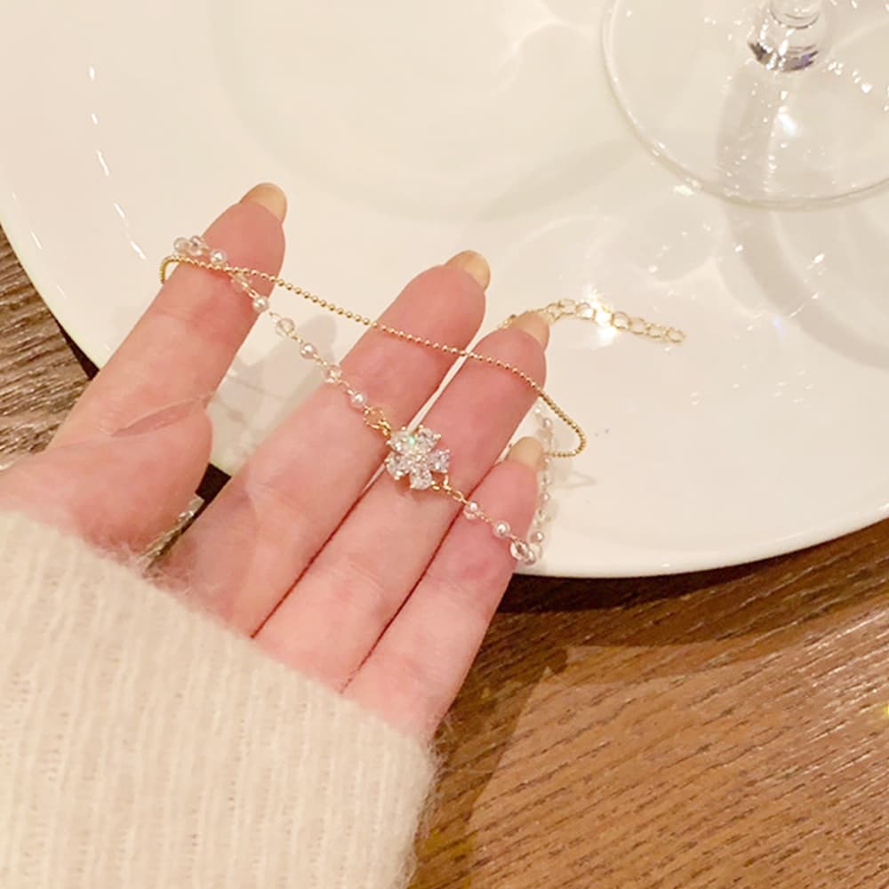 結婚式 アクセサリー 花モチーフ二連鎖ブレスレット 女性用上品