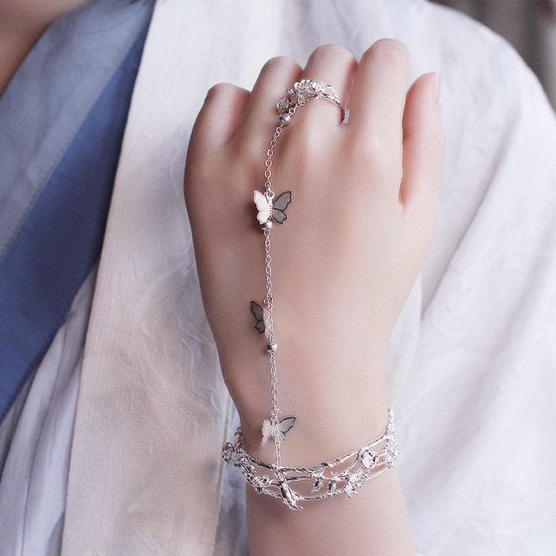 結婚式 アクセサリー 蝶モチーフ 結晶ブレスレット