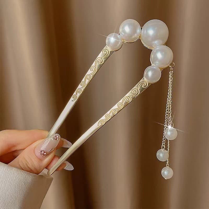 結婚式 アクセサリー 真珠とクリスタルの優美な髪飾り