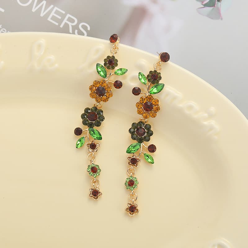 結婚式 アクセサリー 花咲きクリスタル ロング ピアス