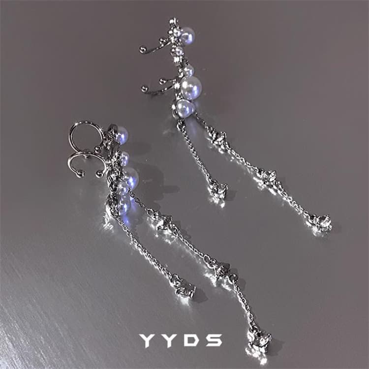 結婚式 アクセサリー 真珠チェーンタッセル イヤリング 結婚式 穴不要 上品な耳飾り