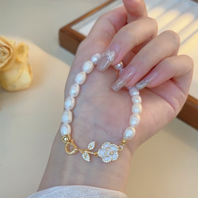 結婚式 アクセサリー バラモチーフパールブレスレット