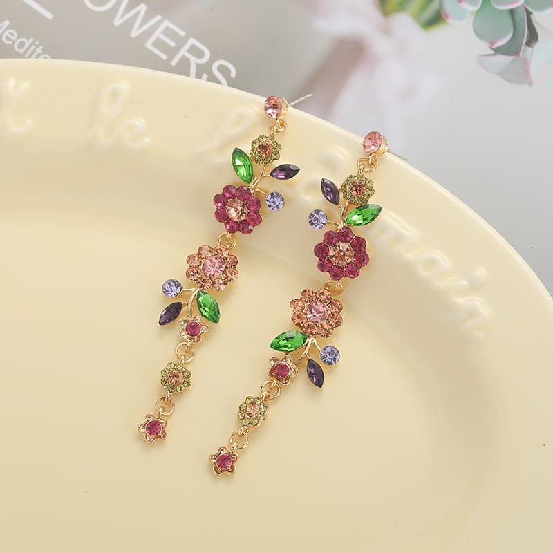 結婚式 アクセサリー 花咲きクリスタル ロング ピアス