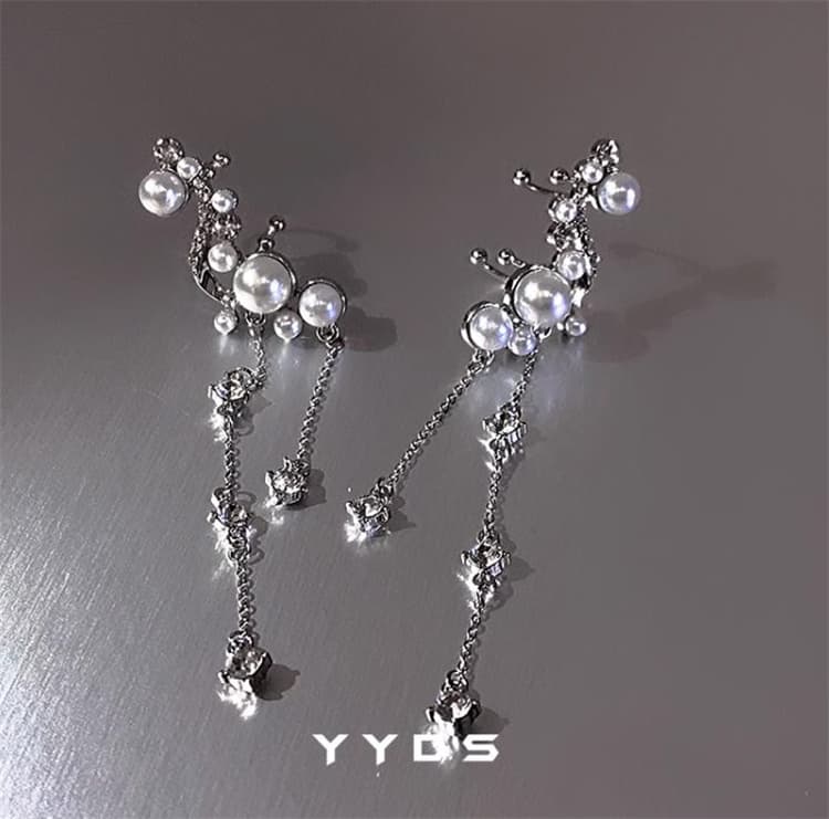 結婚式 アクセサリー 真珠チェーンタッセル イヤリング 結婚式 穴不要 上品な耳飾り