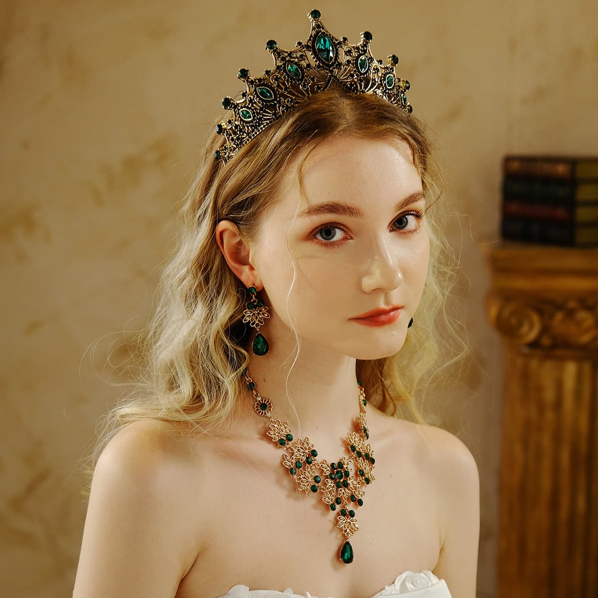 結婚式 アクセサリー 上品な花結晶ネックレス&イヤリングセット