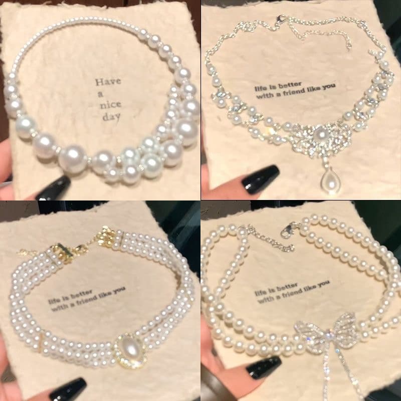 結婚式 アクセサリー 上品パールドロップネックレス