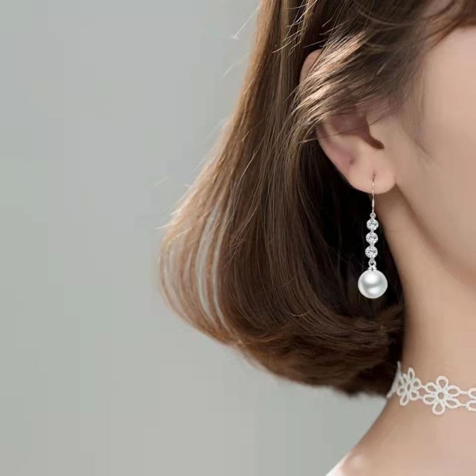 結婚式 アクセサリー 真珠とクリスタル ロングドロップピアス