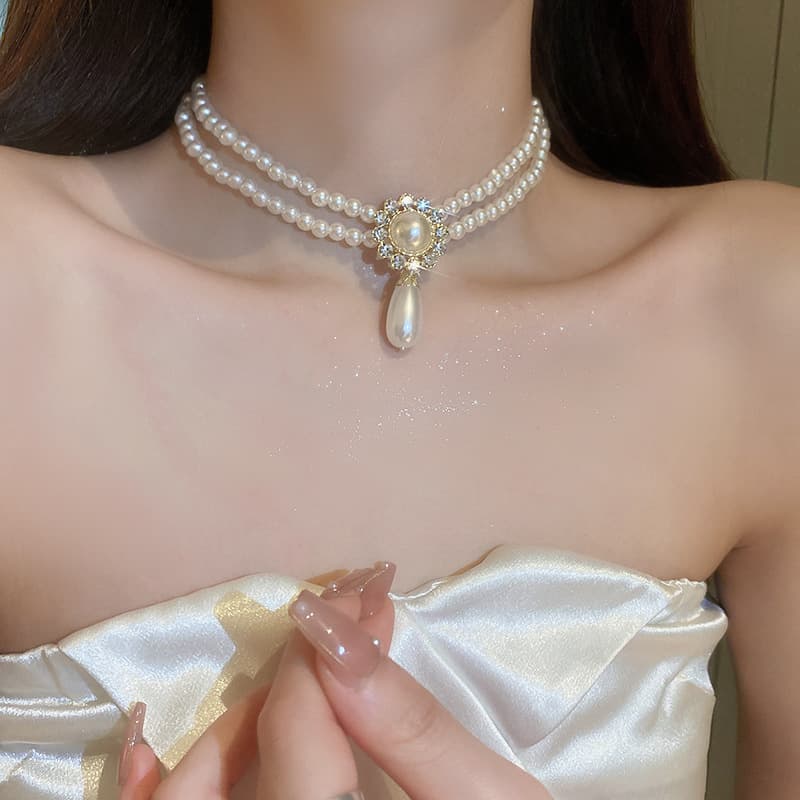 結婚式 アクセサリー 上品パールドロップネックレス