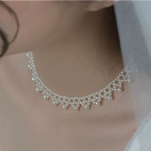 結婚式 アクセサリー 優美なパール飾り付きチョーカー