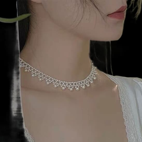 結婚式 アクセサリー 優美なパール飾り付きチョーカー
