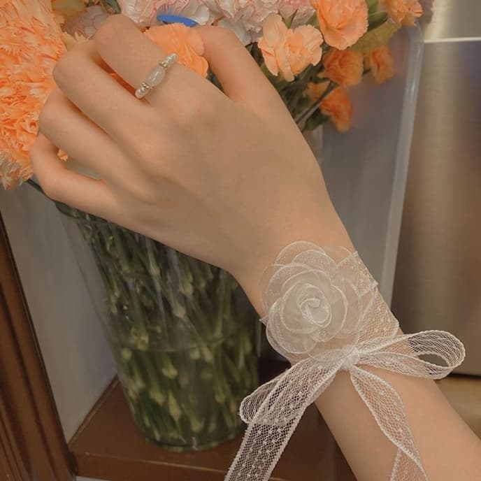 結婚式 アクセサリー やわらかチュール バラモチーフ ブレスレット