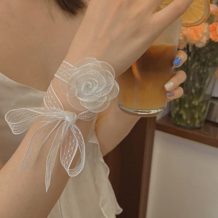 結婚式 アクセサリー やわらかチュール バラモチーフ ブレスレット