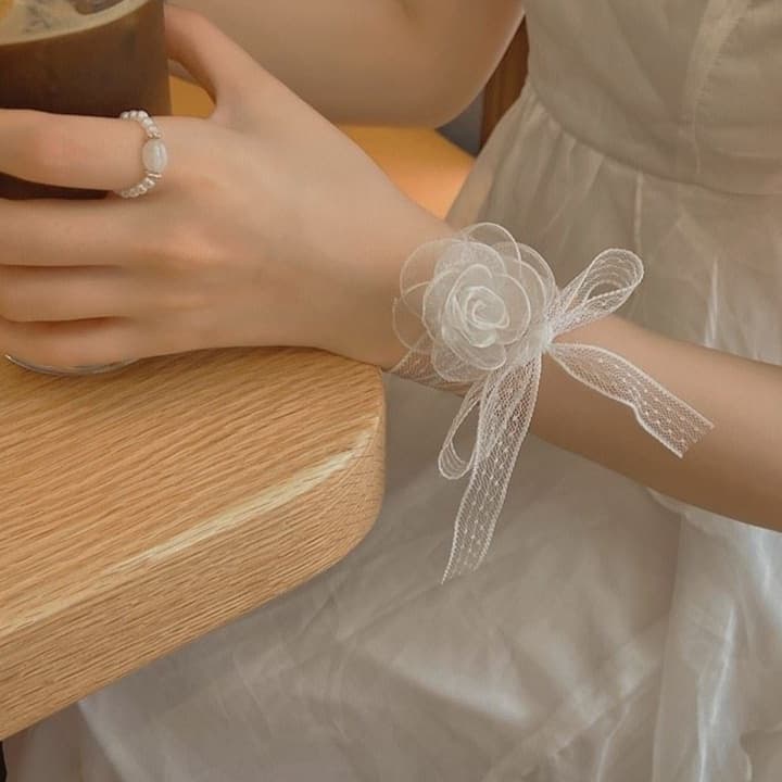 結婚式 アクセサリー やわらかチュール バラモチーフ ブレスレット