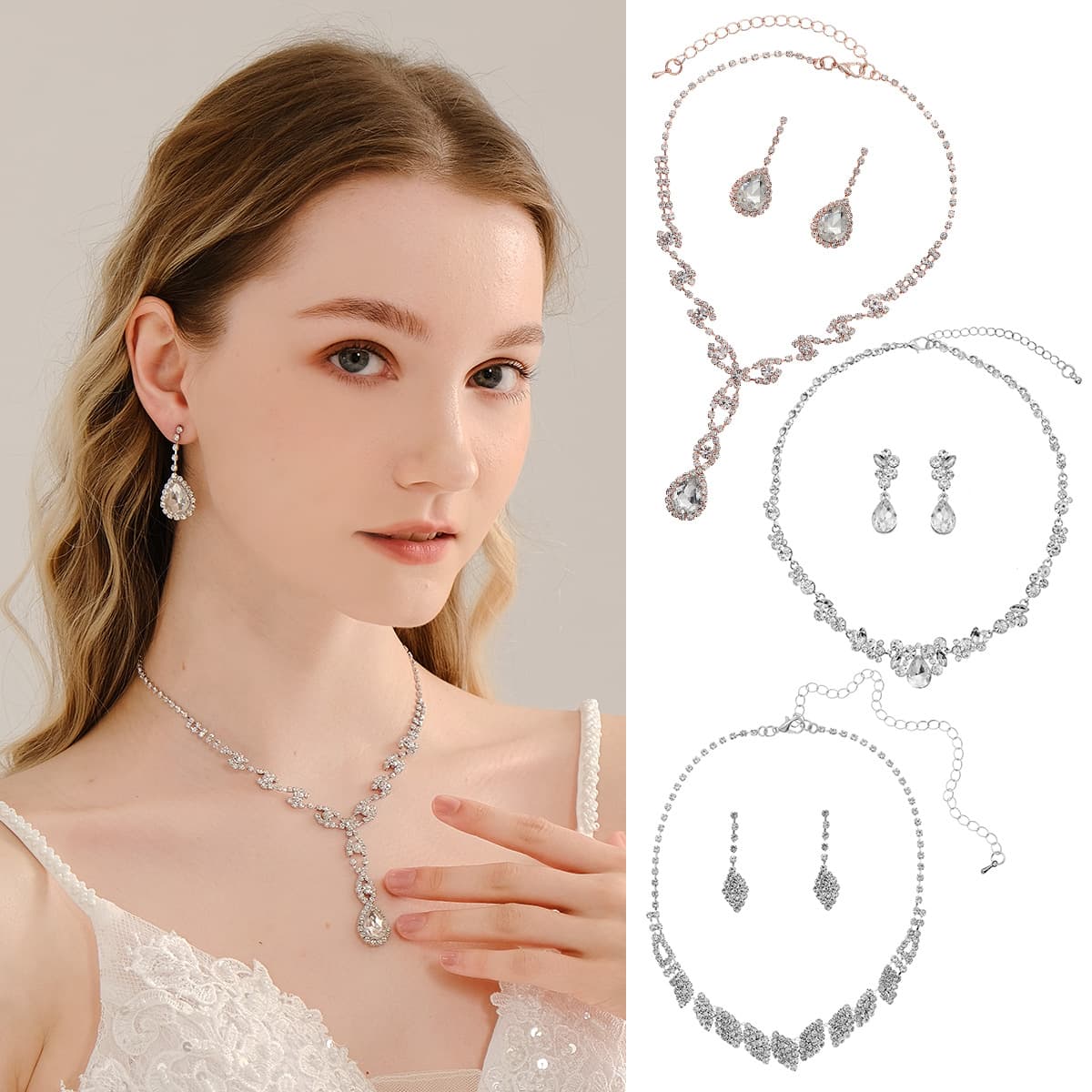 結婚式 アクセサリー 上品な花結晶ネックレス&イヤリングセット