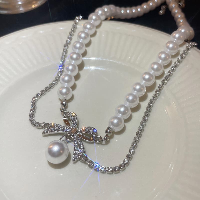 結婚式 アクセサリー 上品パールドロップネックレス