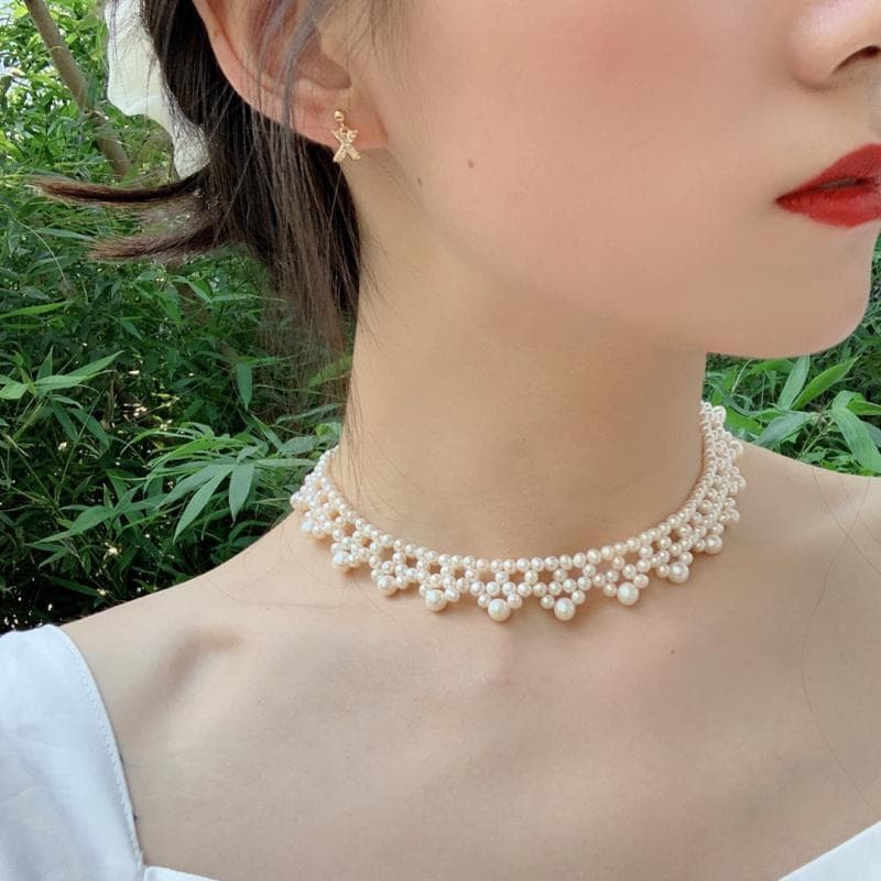 結婚式 アクセサリー 優美なパール飾り付きチョーカー