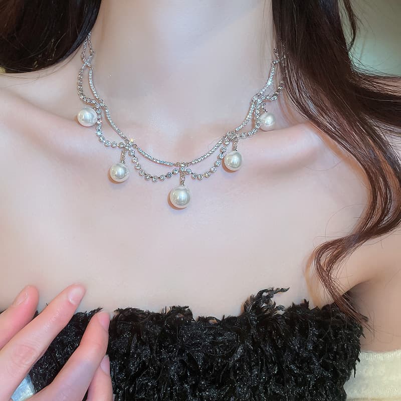 結婚式 アクセサリー 上品パールドロップネックレス
