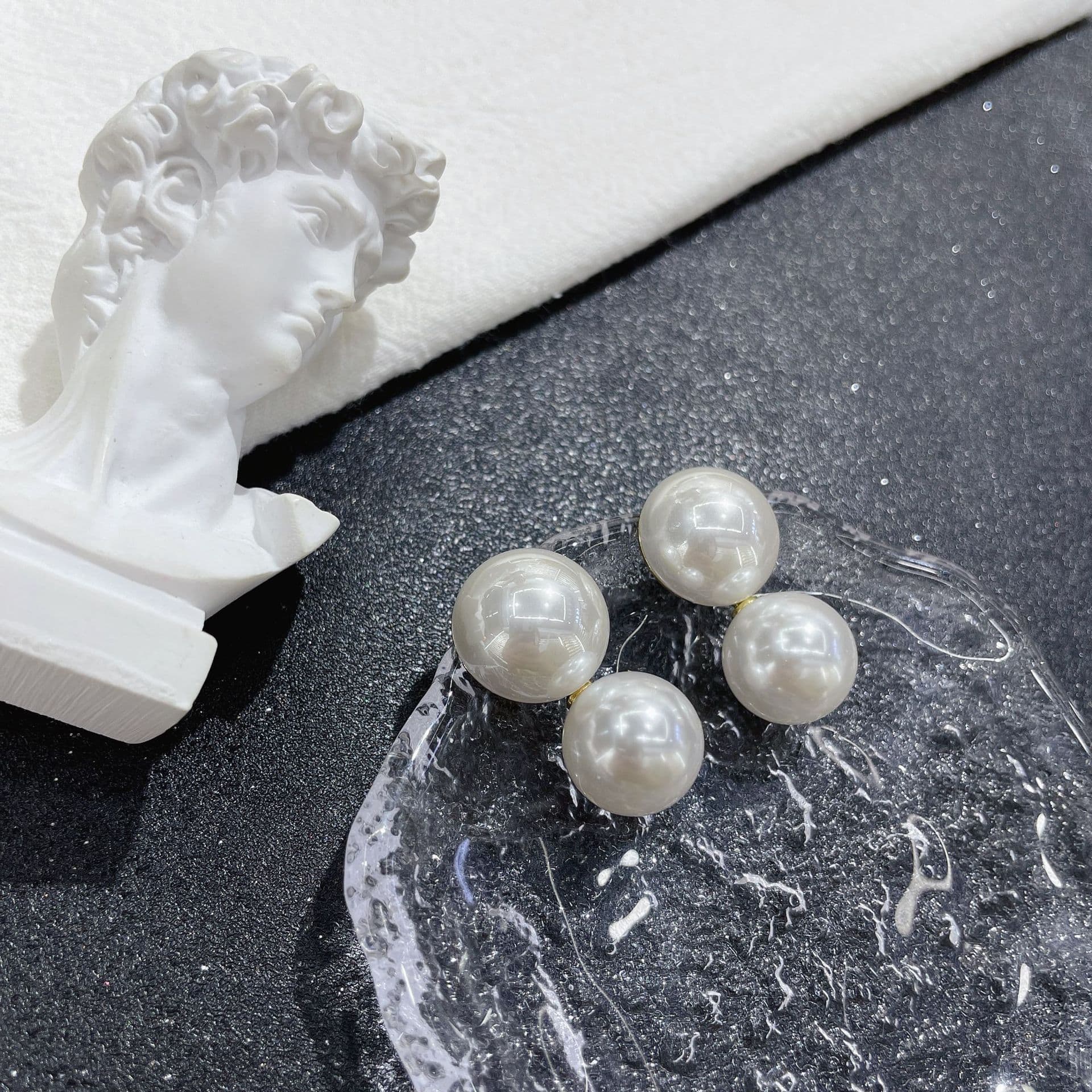 結婚式 アクセサリー 上品な二連パールドロップピアス