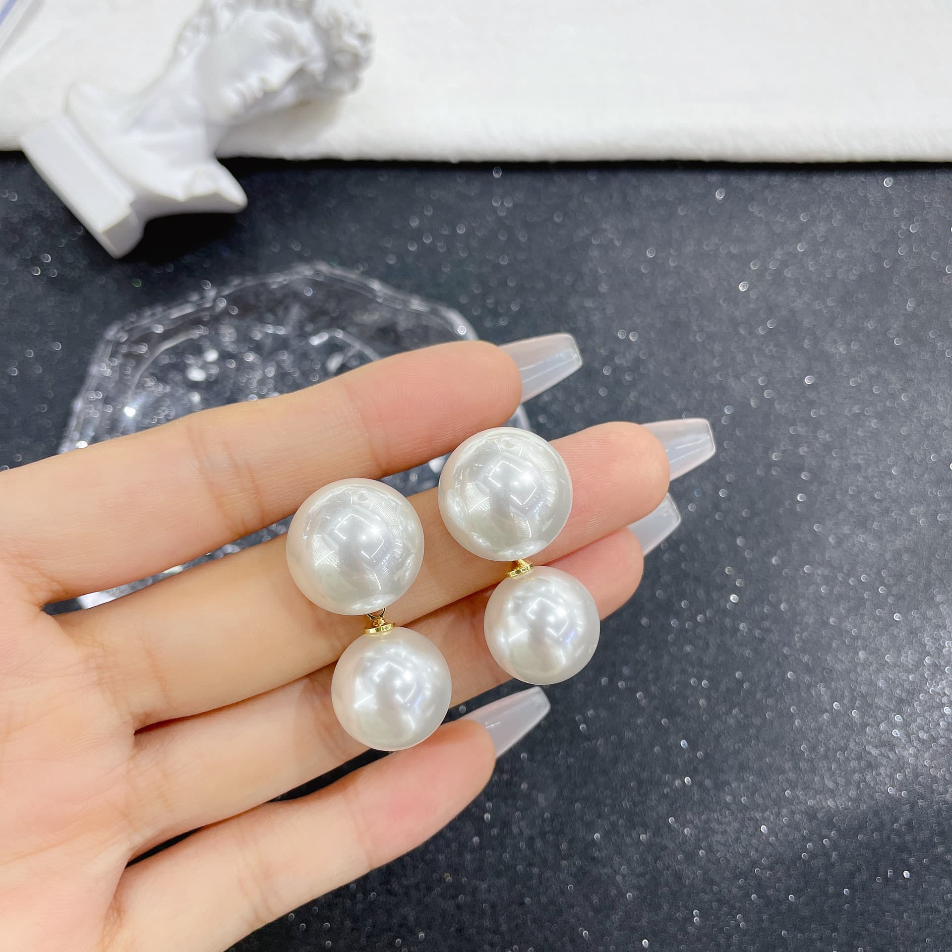 結婚式 アクセサリー 上品な二連パールドロップピアス