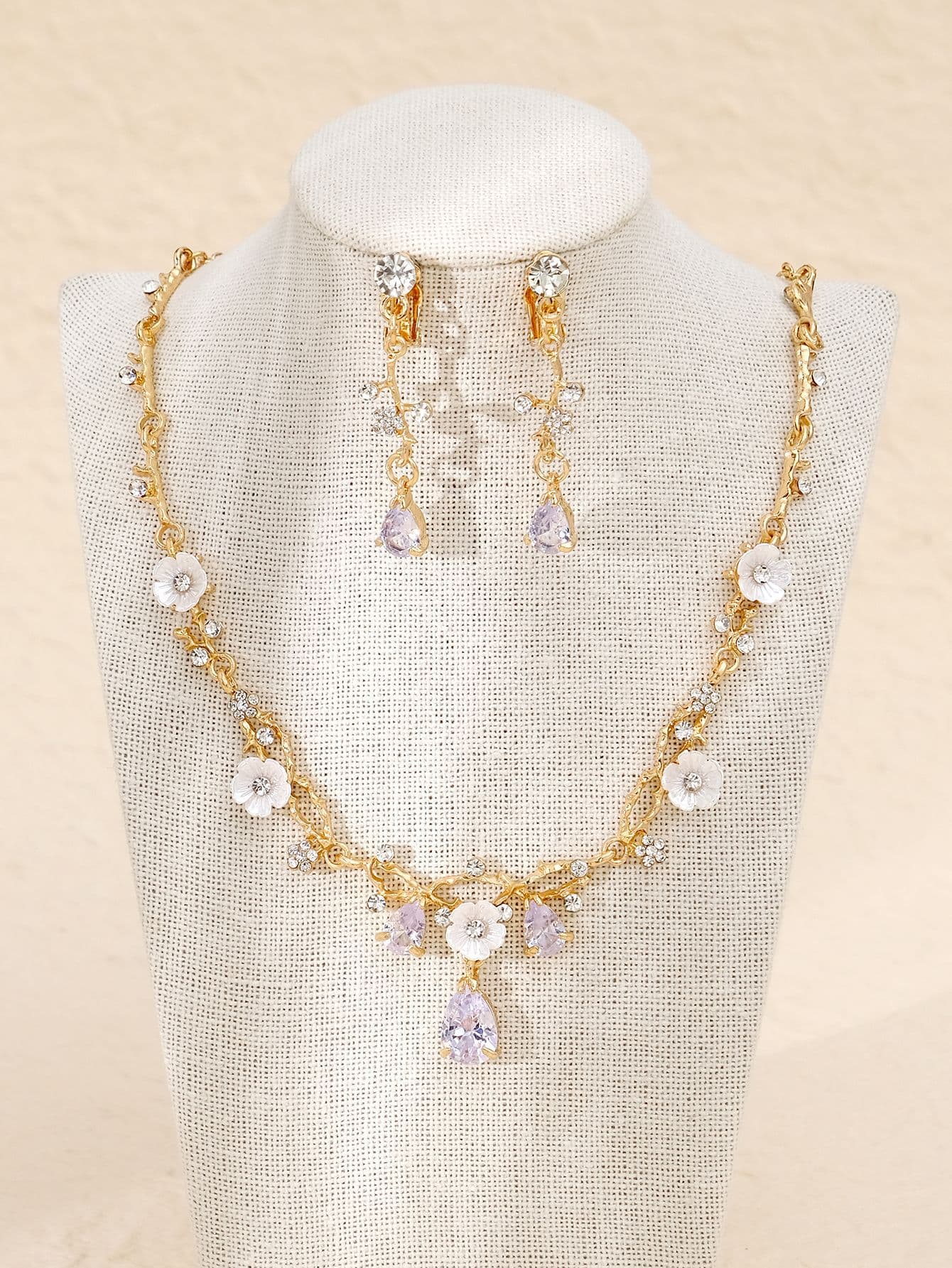 結婚式 アクセサリー 上品な花結晶ネックレス&イヤリングセット