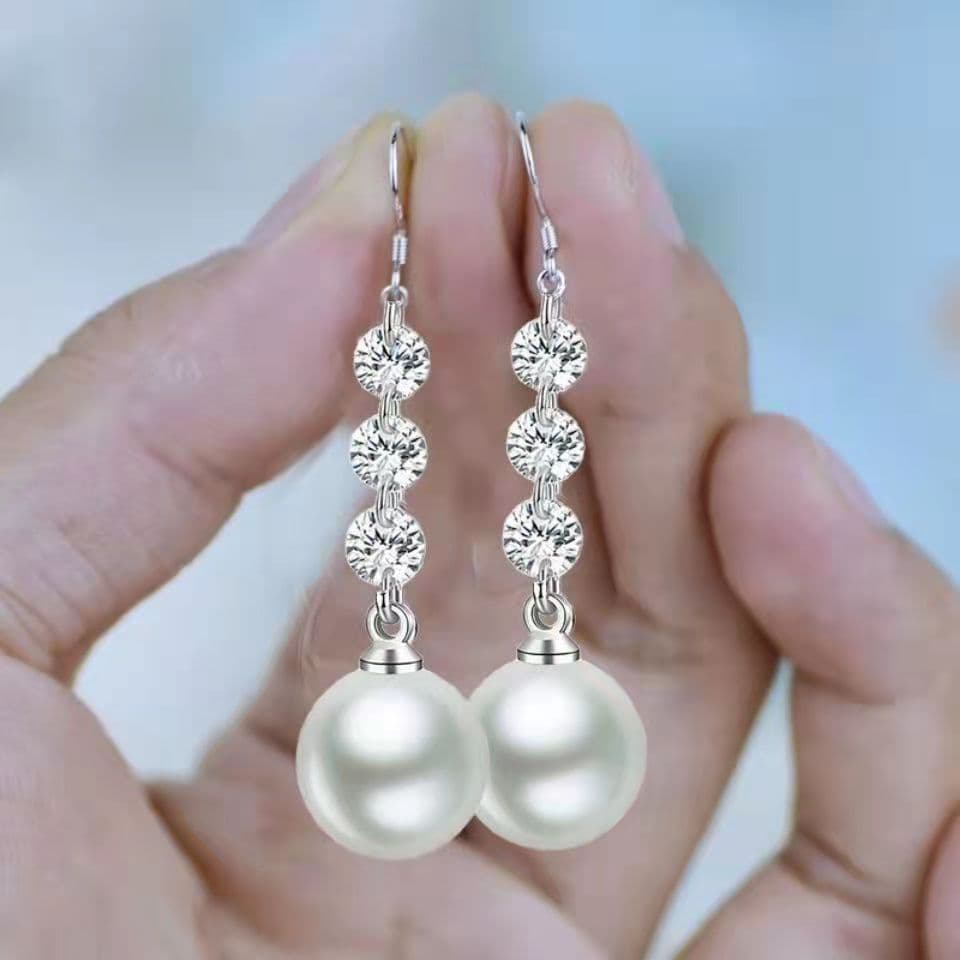 結婚式 アクセサリー 真珠とクリスタル ロングドロップピアス