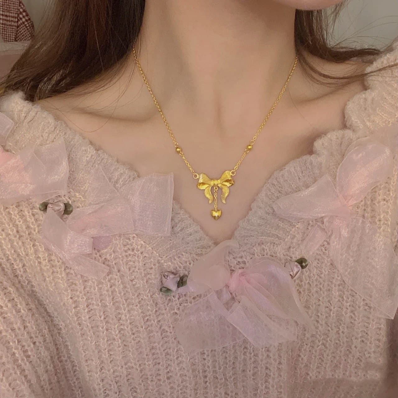 結婚式 アクセサリー リボンモチーフ ハートドロップ ネックレス