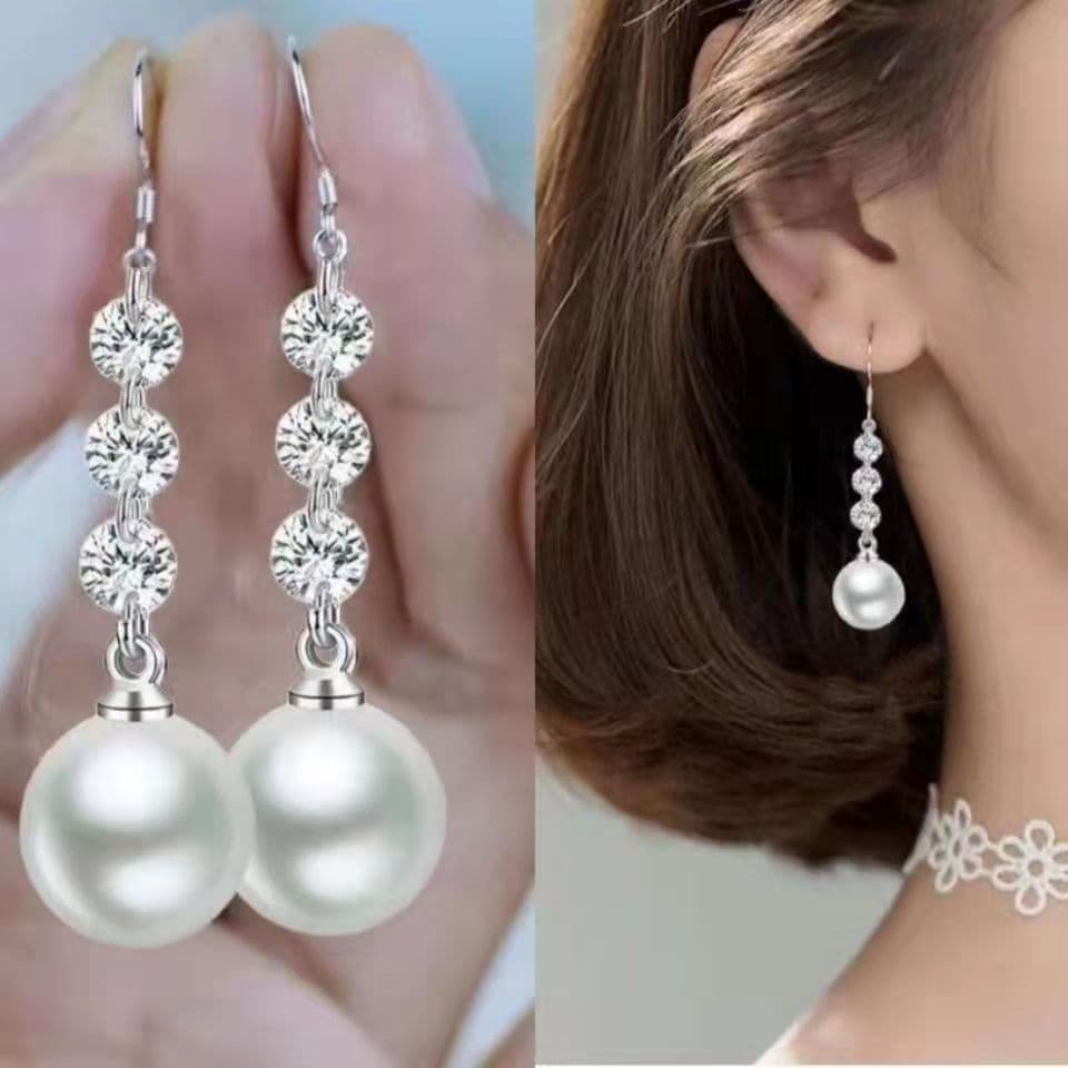 結婚式 アクセサリー 真珠とクリスタル ロングドロップピアス