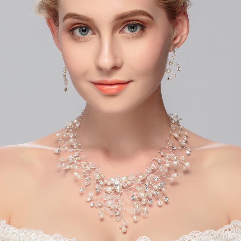 結婚式 アクセサリー 上品な花結晶ネックレス&イヤリングセット