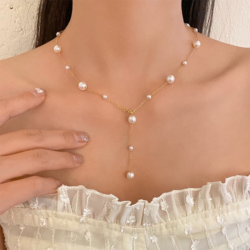 結婚式 アクセサリー 上品な真珠のしずく ドロップネックレス