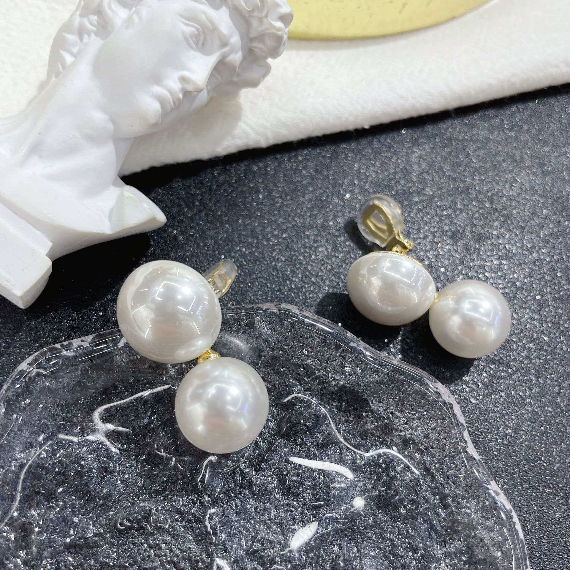 結婚式 アクセサリー 上品な二連パールドロップピアス