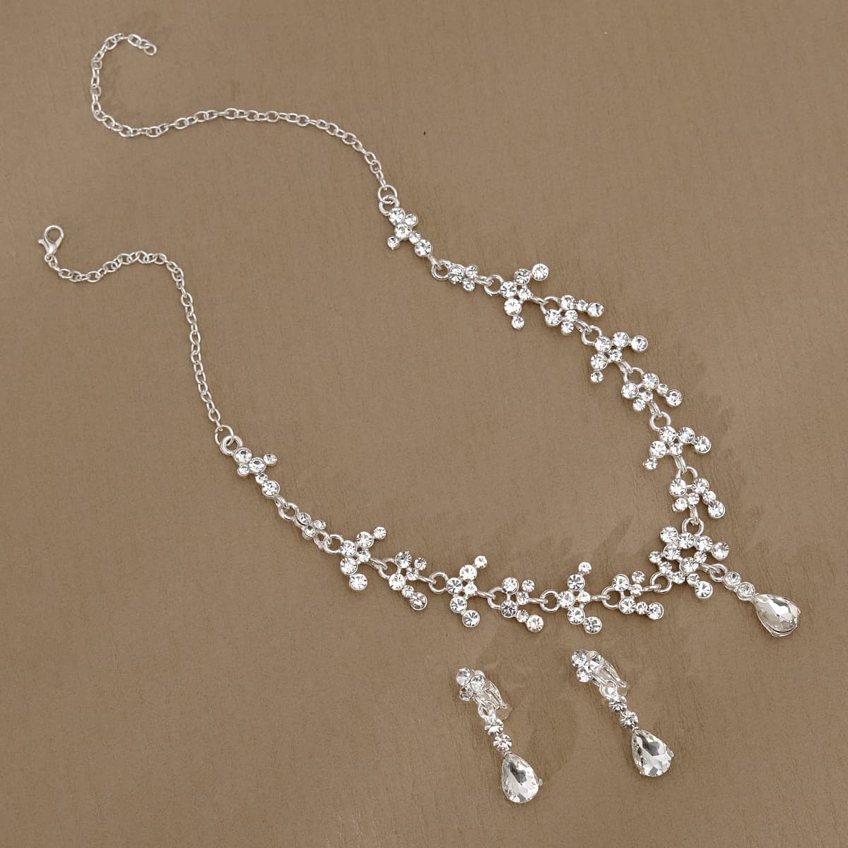 結婚式 アクセサリー 上品な花結晶ネックレス&イヤリングセット