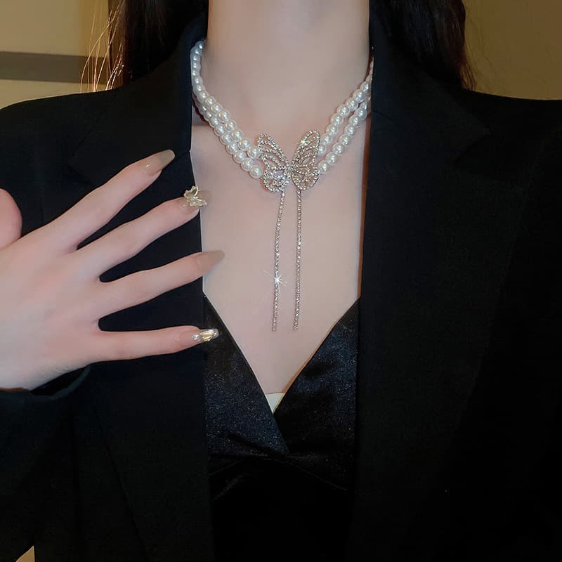 結婚式 アクセサリー 上品パールドロップネックレス