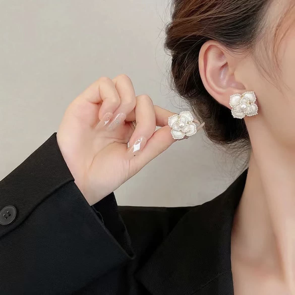 結婚式 アクセサリー 優美な花びらパールドロップネックレスセット